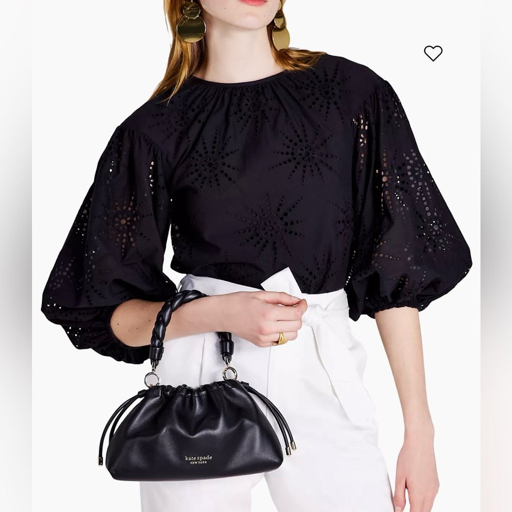 Kate Spade Black Eyelet Blouse, size L